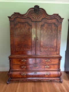 19C Dutch Walnut Linen Press with Bombe Form