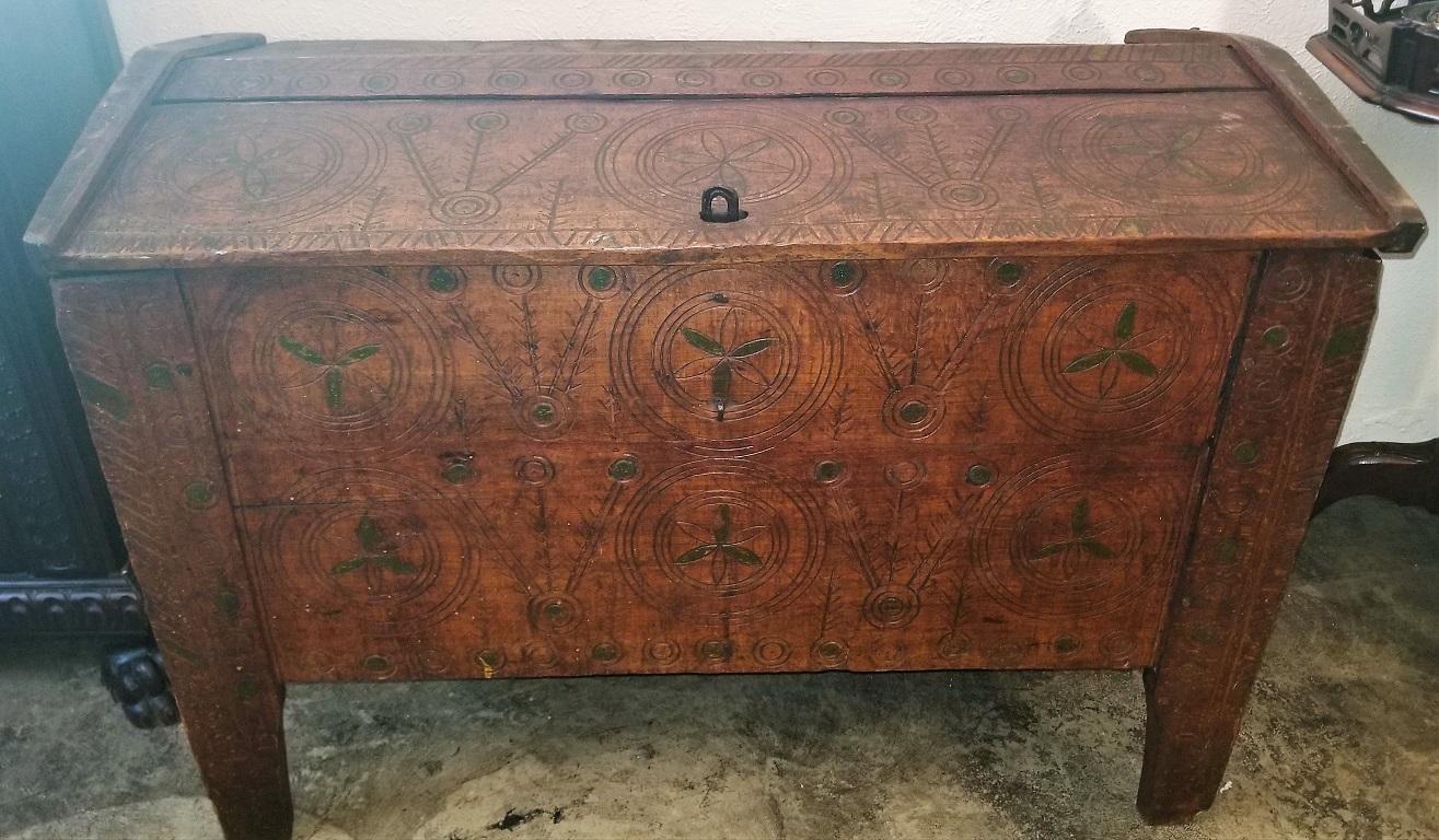 Presenting a gorgeous piece of eastern European Folk Art, namely, a 19th century eastern European shepherds coffer or chest.

From circa 1840 and most likely made in Croatia, Hungary, Ukraine or Serbia.

These types of coffers or chests are