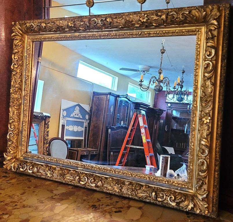 Hand-Crafted 19th Century English Baroque Gilt Floral Wall Mirror For Sale