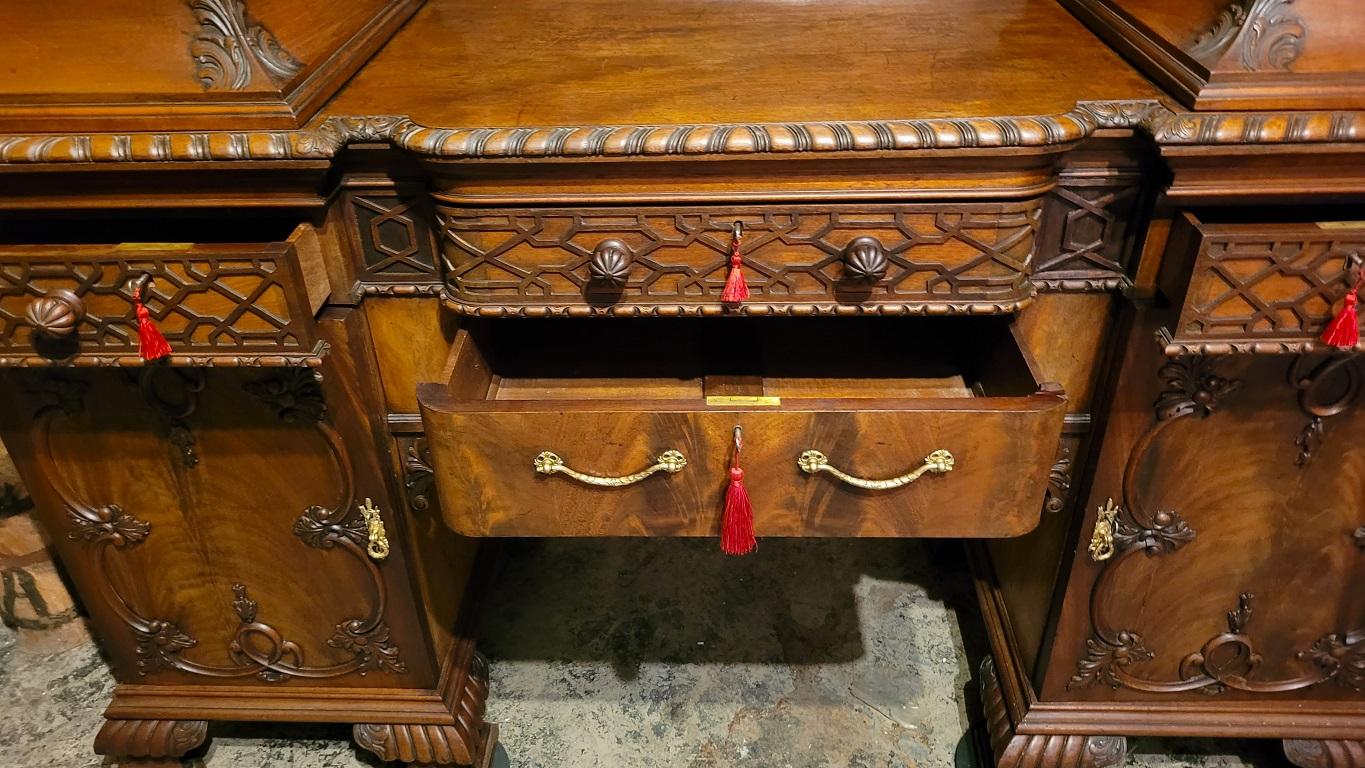 19C English Chinese Chippendale Mahogany Buffet or Sideboard For Sale 7