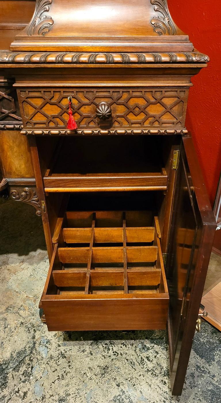 19C English Chinese Chippendale Mahogany Buffet or Sideboard For Sale 12