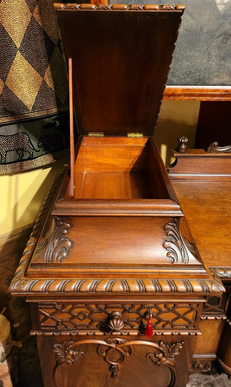 Hand-Crafted 19C English Chinese Chippendale Mahogany Buffet or Sideboard For Sale