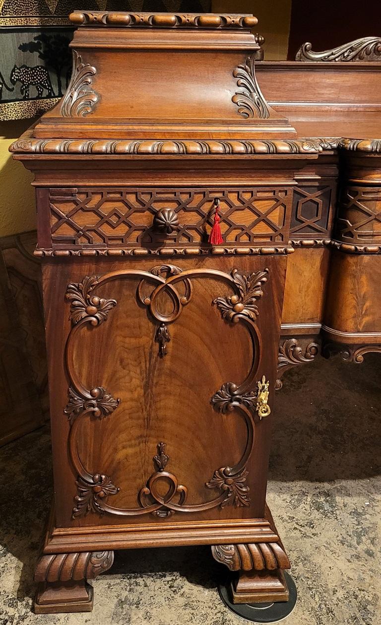 19th Century 19C English Chinese Chippendale Mahogany Buffet or Sideboard For Sale
