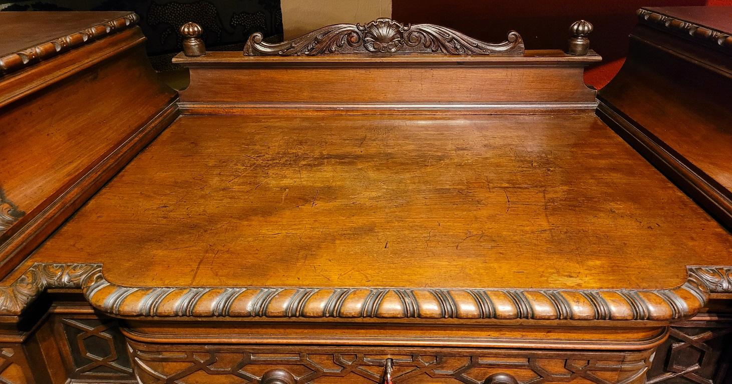 19C English Chinese Chippendale Mahogany Buffet or Sideboard For Sale 2