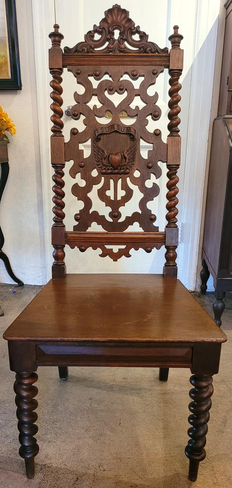 19C English Rococo Revival Ecclesiastical Oak Hall Chair For Sale 6