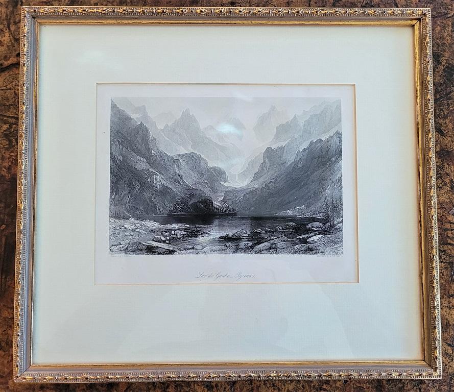 Victorien Gravure du lac Gaube dans les Pyrénées du 19e siècle par T Allom en vente