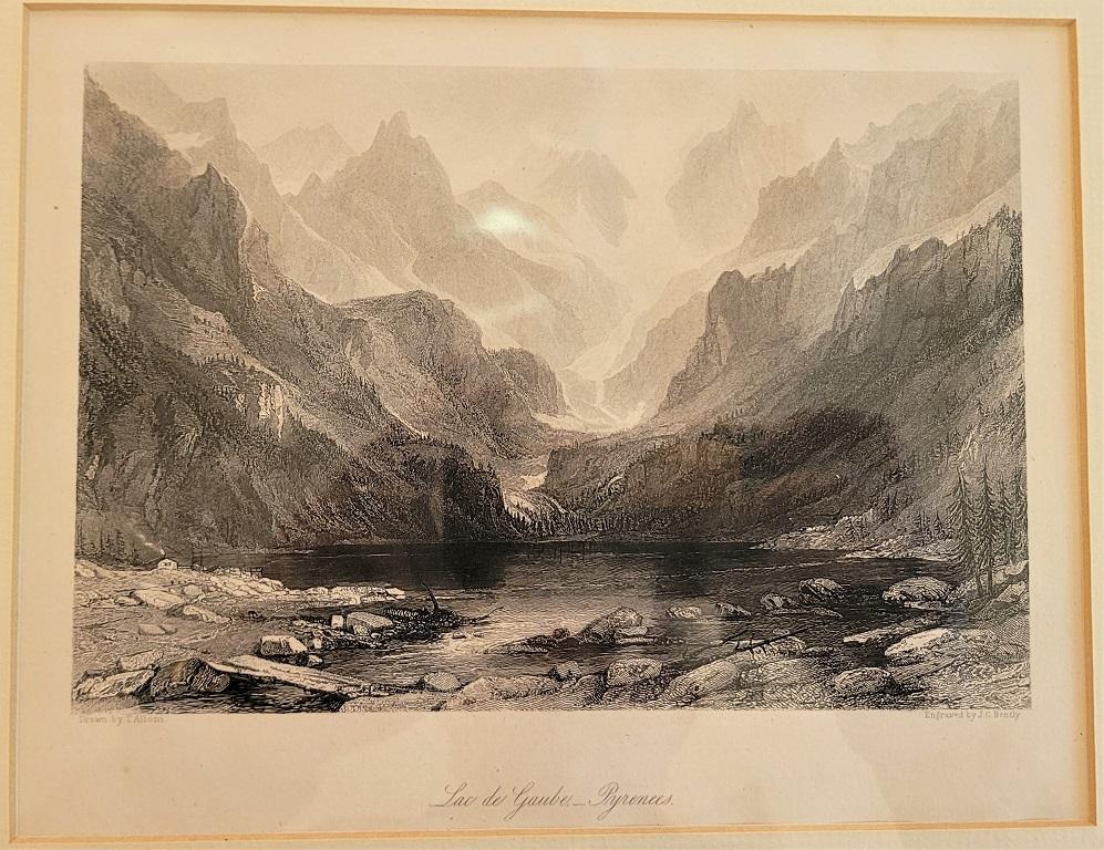 Français Gravure du lac Gaube dans les Pyrénées du 19e siècle par T Allom en vente