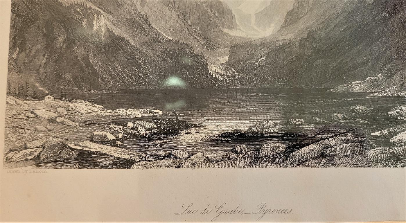 Gravé Gravure du lac Gaube dans les Pyrénées du 19e siècle par T Allom en vente