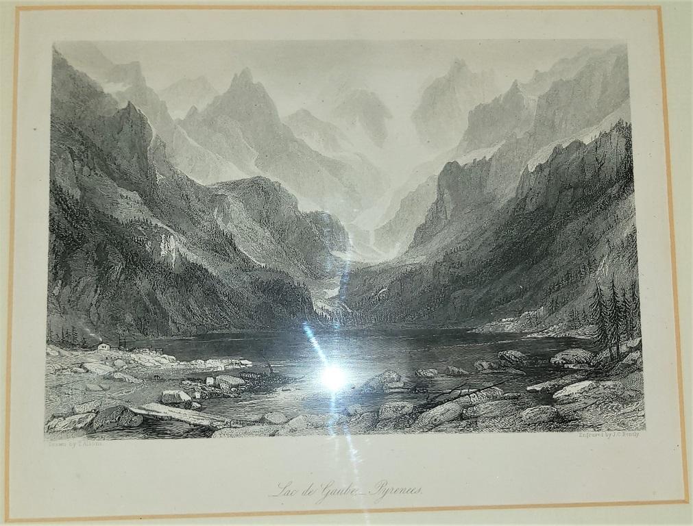 French 19C Engraving of Lake Gaube in the Pyrenees by T Allom For Sale