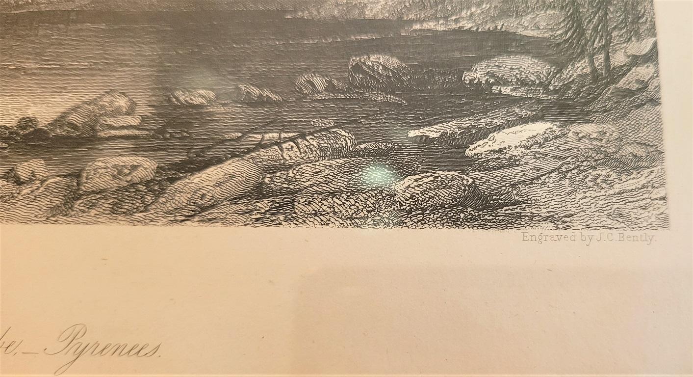 Papier Gravure du lac Gaube dans les Pyrénées du 19e siècle par T Allom en vente