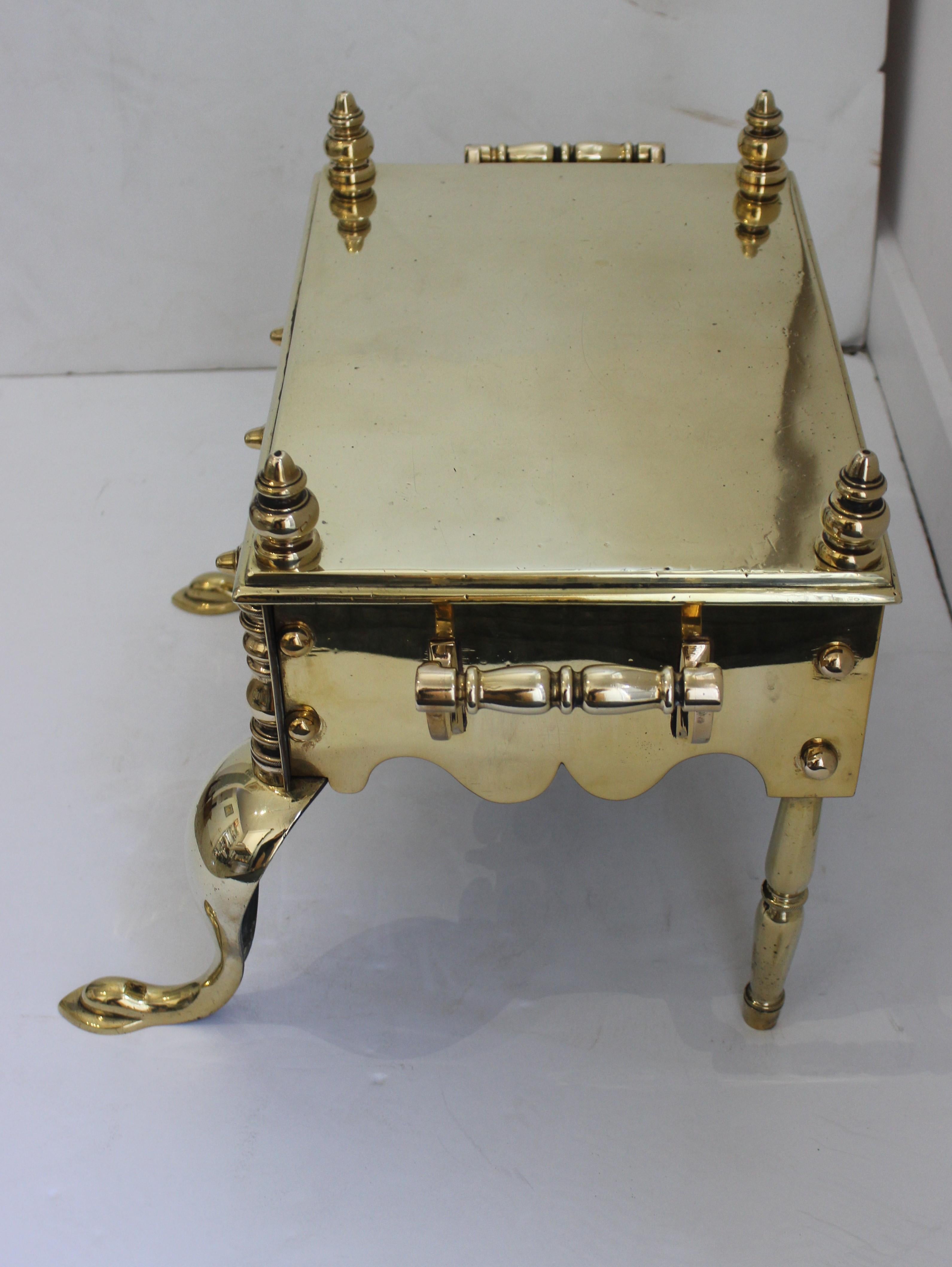 19c Fireplace Accessories, Brass Tea Kettle Heater with Log Tool For Sale 3