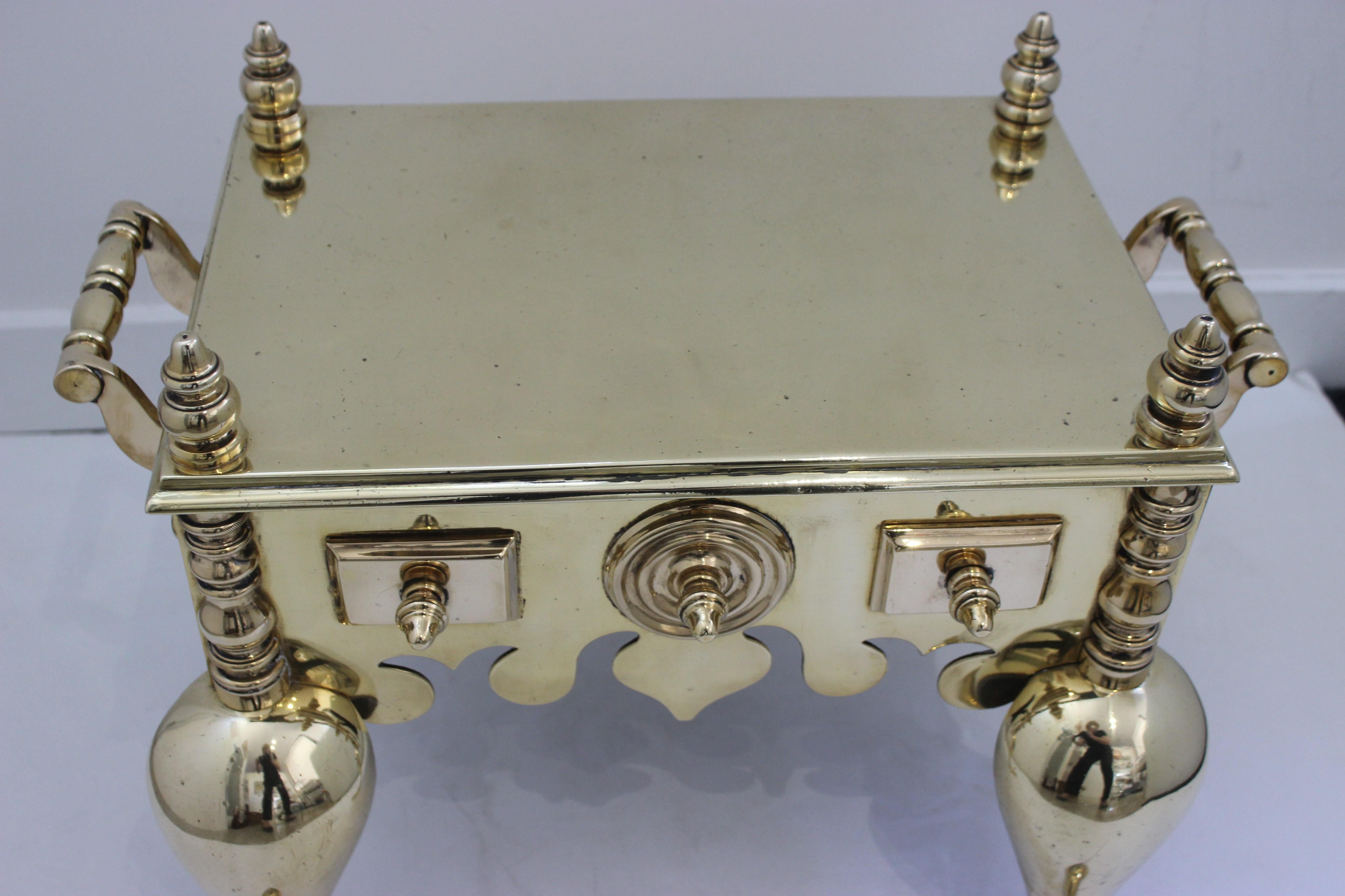 Georgian Brass Tea Kettle Stand and Log Tool For Sale 5
