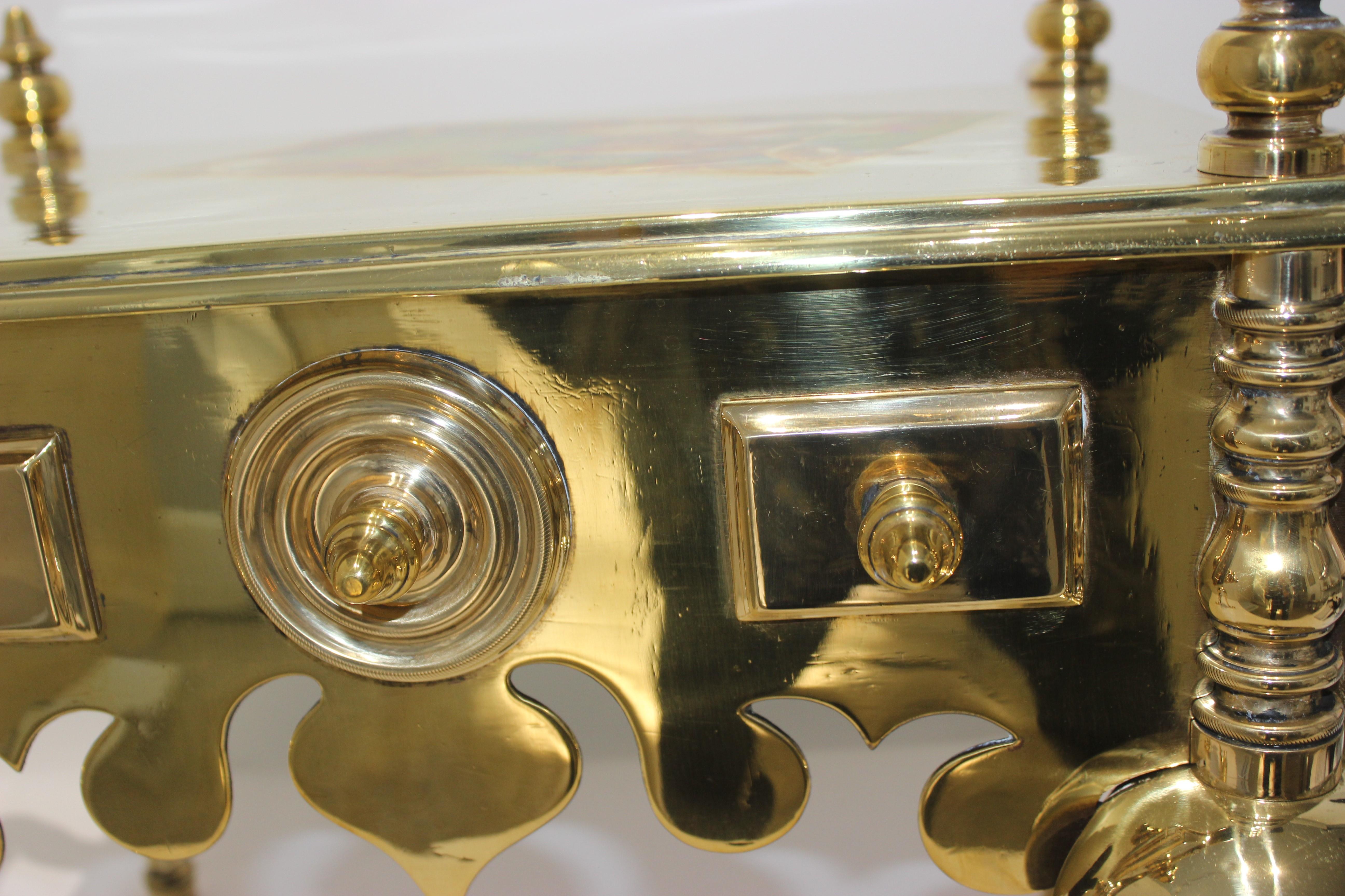Polished Georgian Brass Tea Kettle Stand and Log Tool For Sale