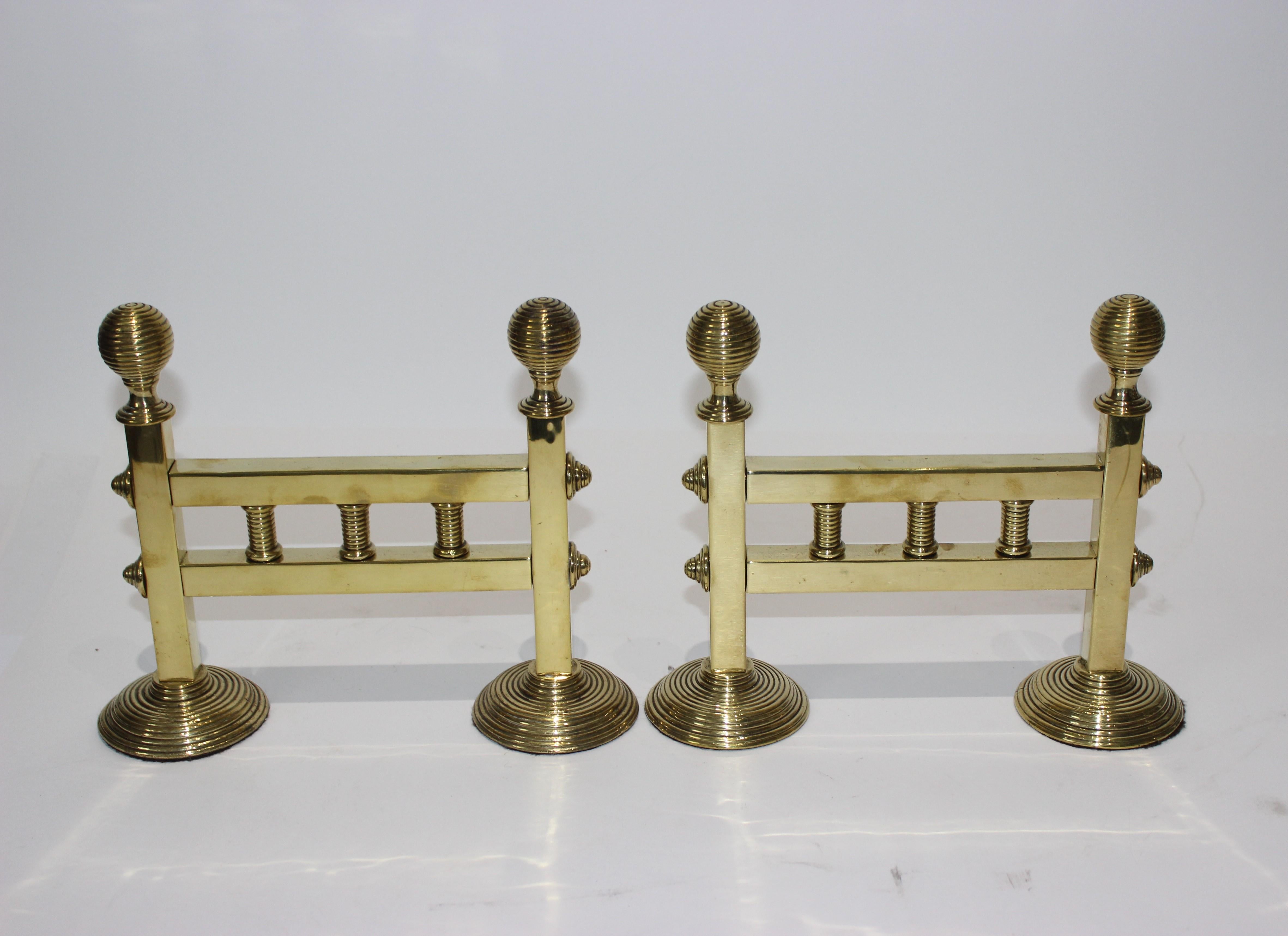 Polished 19th Century Fireplace Accessories, Trio of Fireplace Tools on Pair Tool Racks For Sale