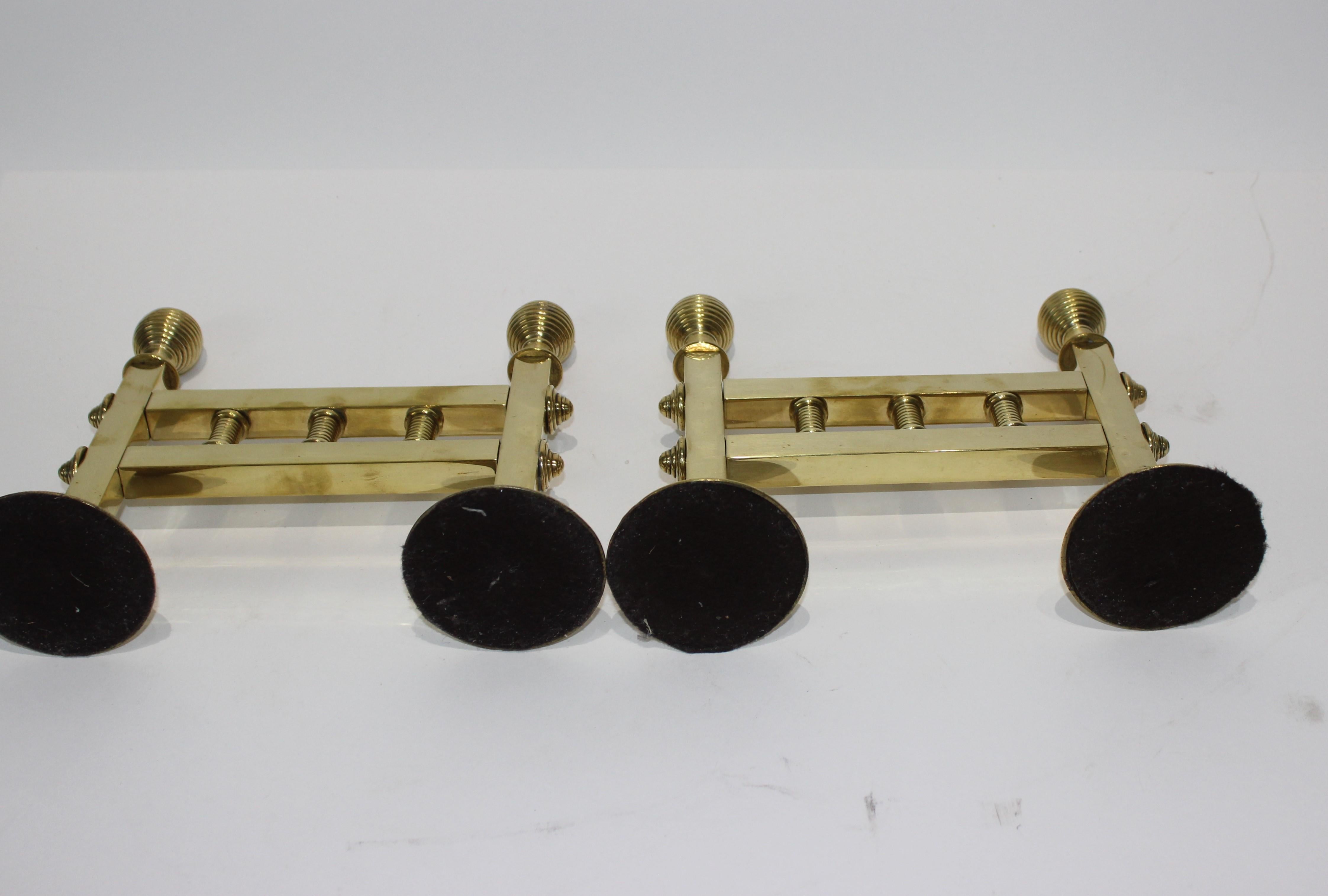 Brass 19th Century Fireplace Accessories, Trio of Fireplace Tools on Pair Tool Racks For Sale