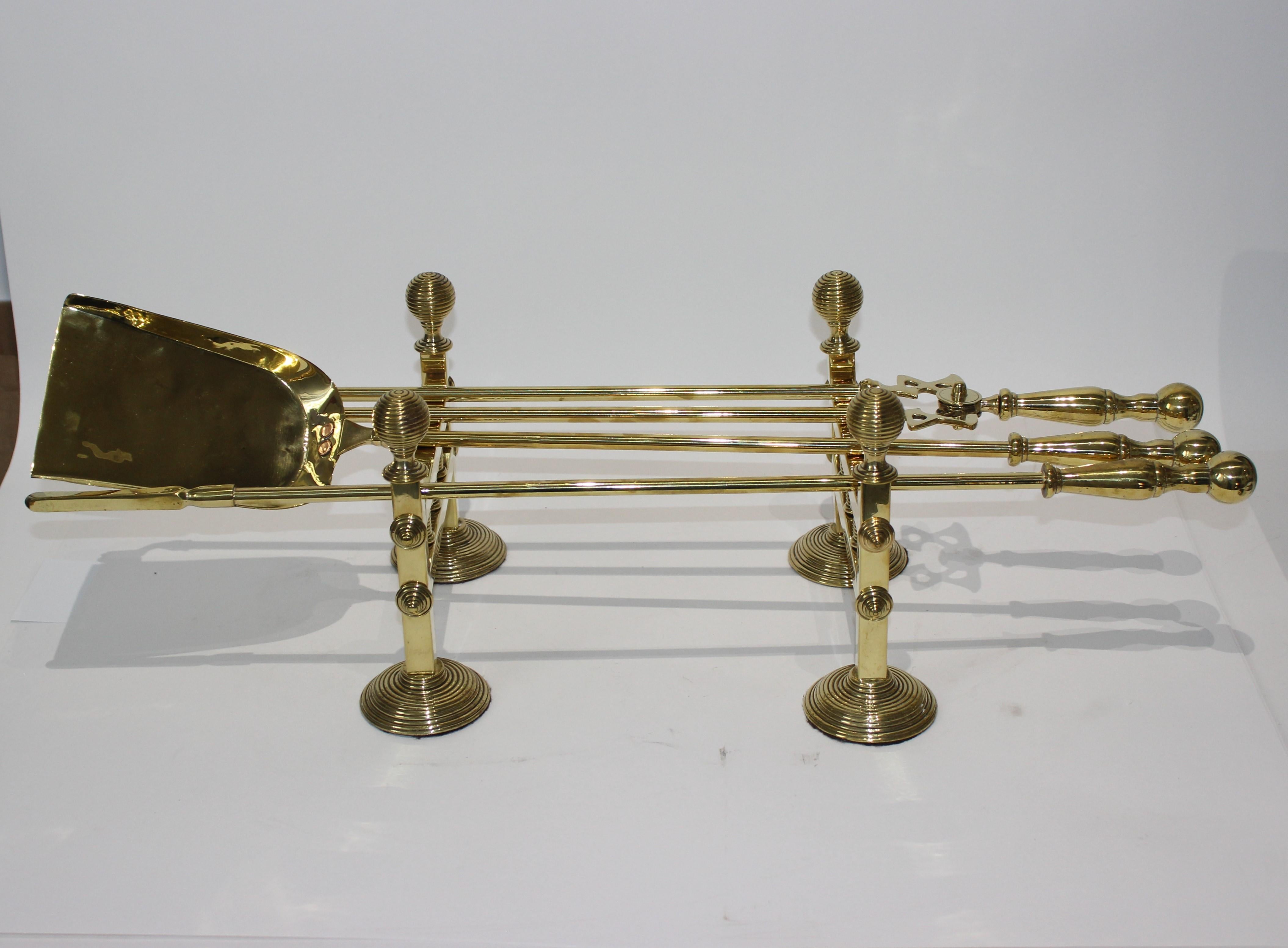 Set of Georgian Brass Fireplace Tools For Sale 2
