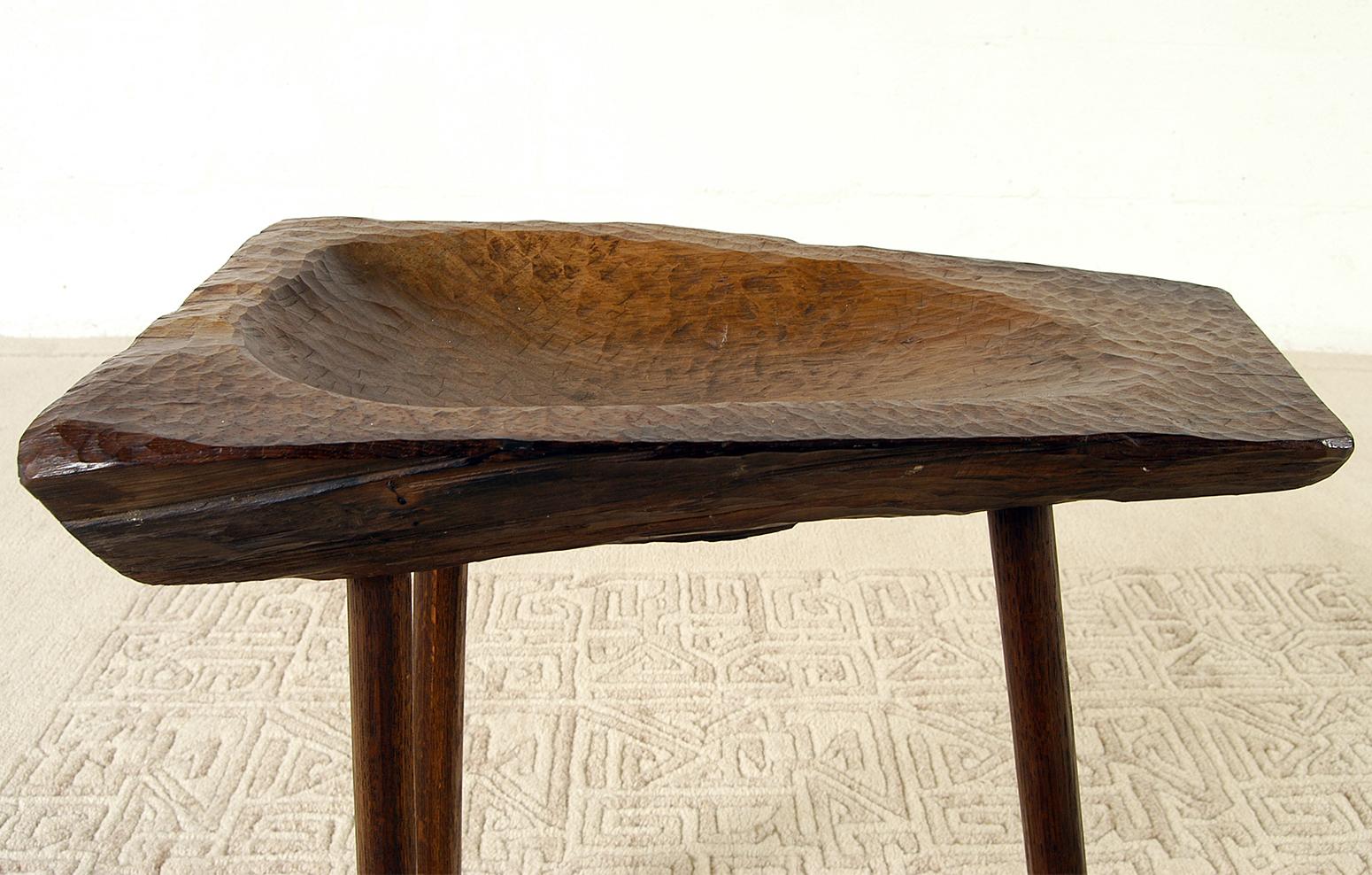 19c Folk Art Country Swedish Adze Carved Rosewood Tripod Table Bowl Decorative For Sale 9