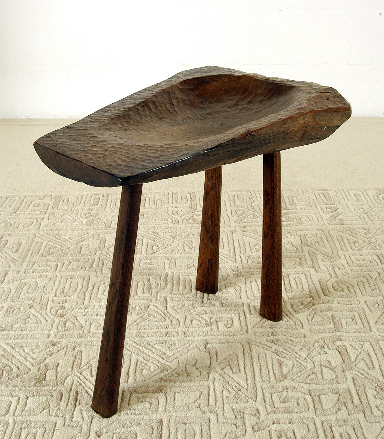 19c Folk Art Country Swedish Adze Carved Rosewood Tripod Table Bowl Decorative In Good Condition For Sale In Sherborne, Dorset