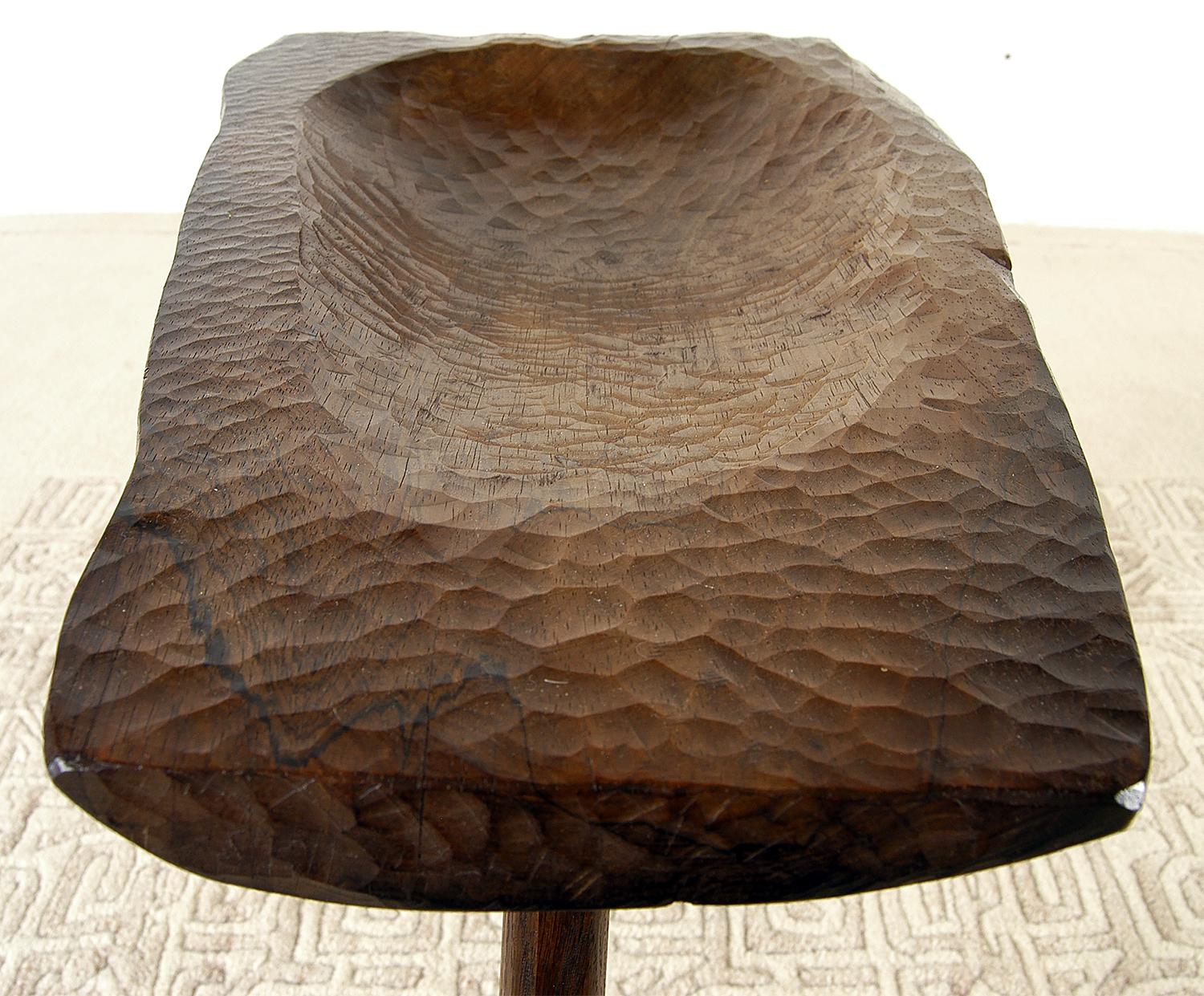 19c Folk Art Country Swedish Adze Carved Rosewood Tripod Table Bowl Decorative For Sale 2