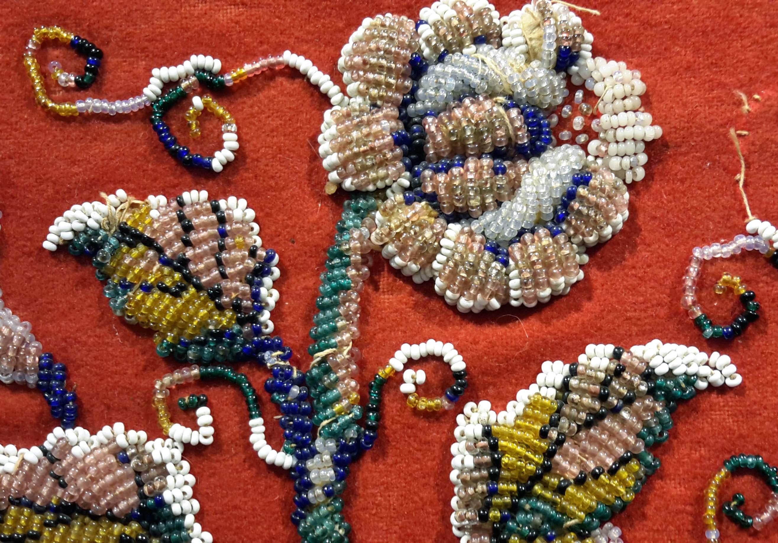 Turkish 19th Century Framed Raised Beadwork Panel Textile