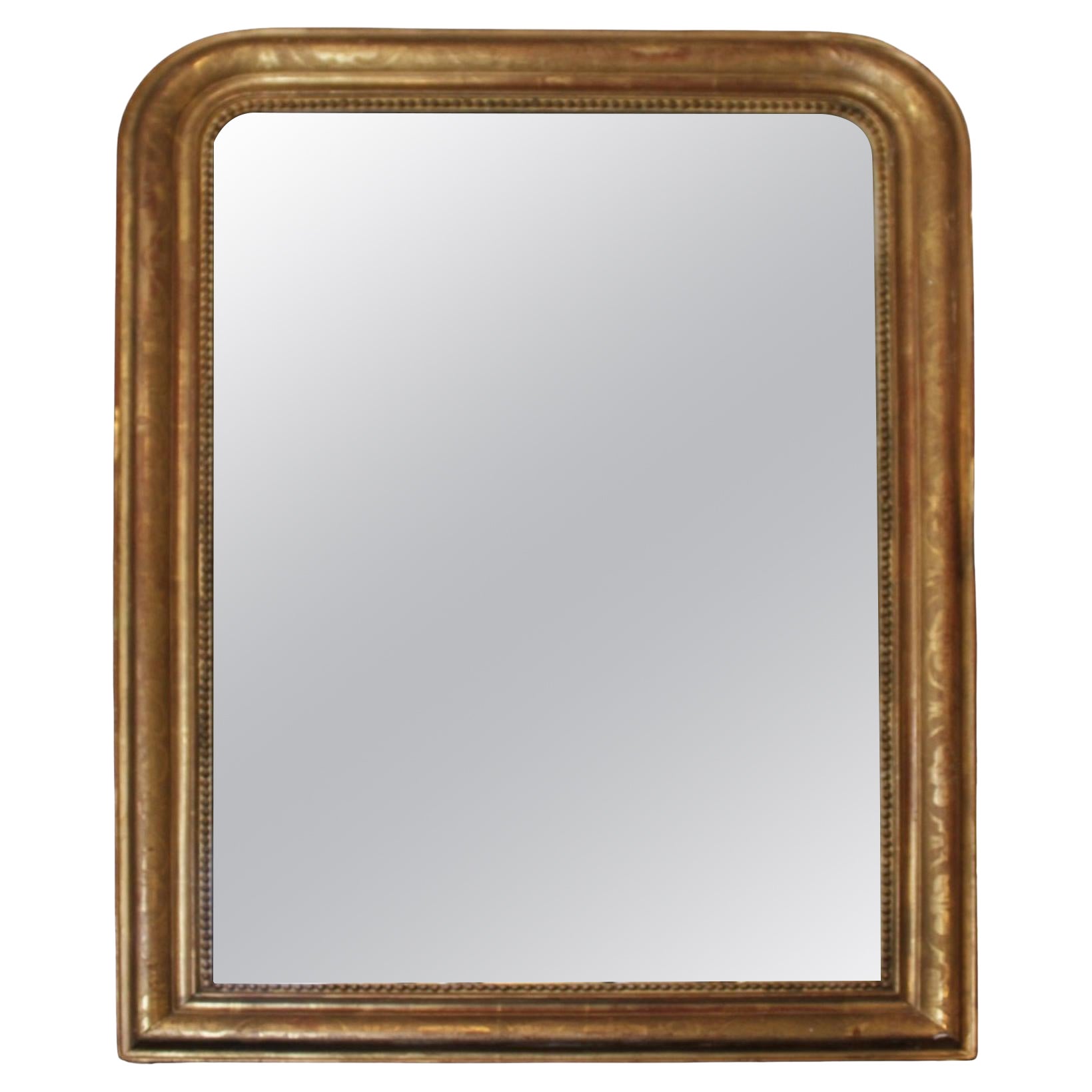 19c French Antique Gilded Louis Philippe Mirror with Flower Detail en vente