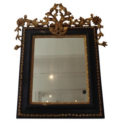 19c French Antique Giltwood and Black Mirror