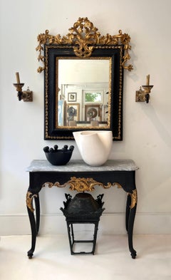 19c French Antique Giltwood and Black Mirror