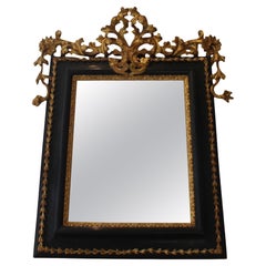 19c French Antique Giltwood and Black Mirror