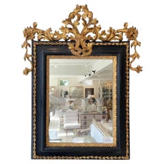 19c French Antique Giltwood and Black Mirror