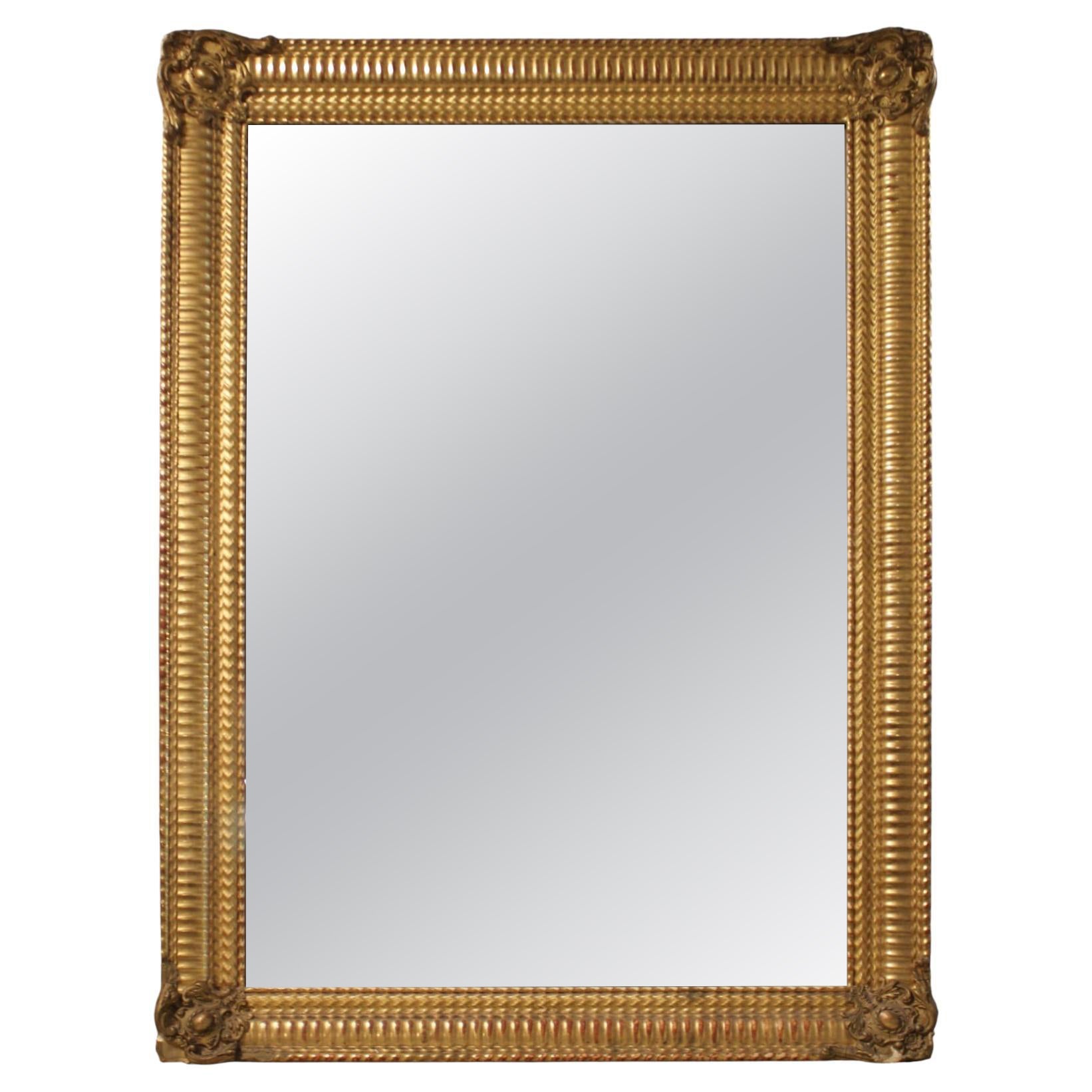 19c French Antique Louis Philippe Gilded Mirror with Ripple Detail