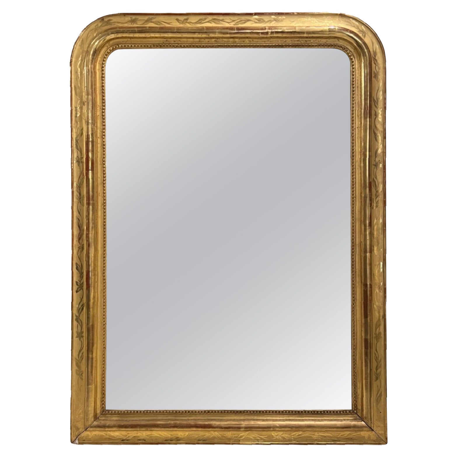 19c French Antique Louis Philippe Mirror with Flower Detail