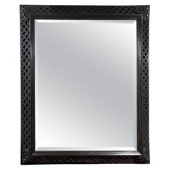 19c French Antique Napoleon III Black Detail Carving Mirror