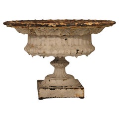 19c French Antique Pair of White Iron Chamboard Jardinieres or Planters