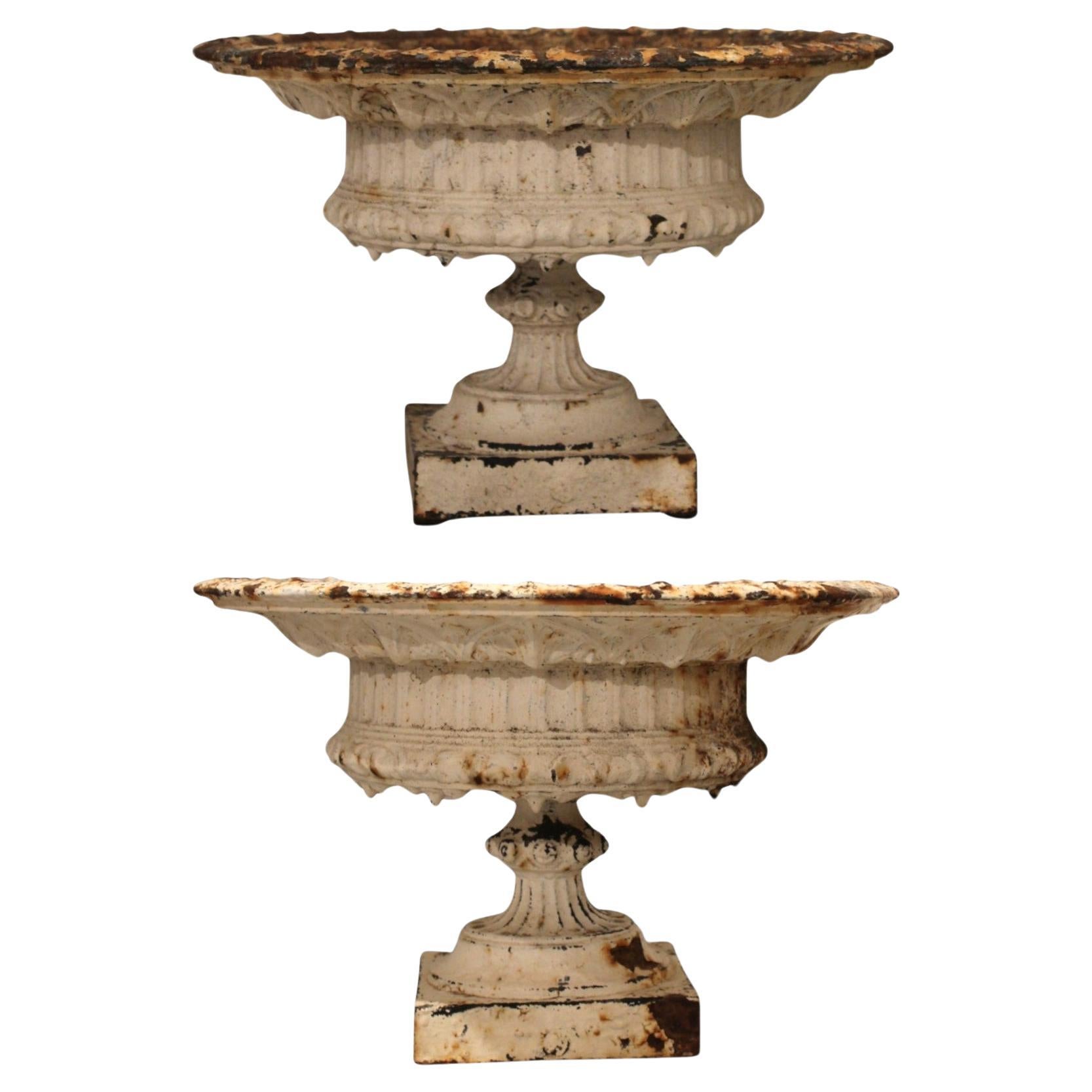 19c French Antique Pair of White Iron Chamboard Jardinieres or Planters For Sale