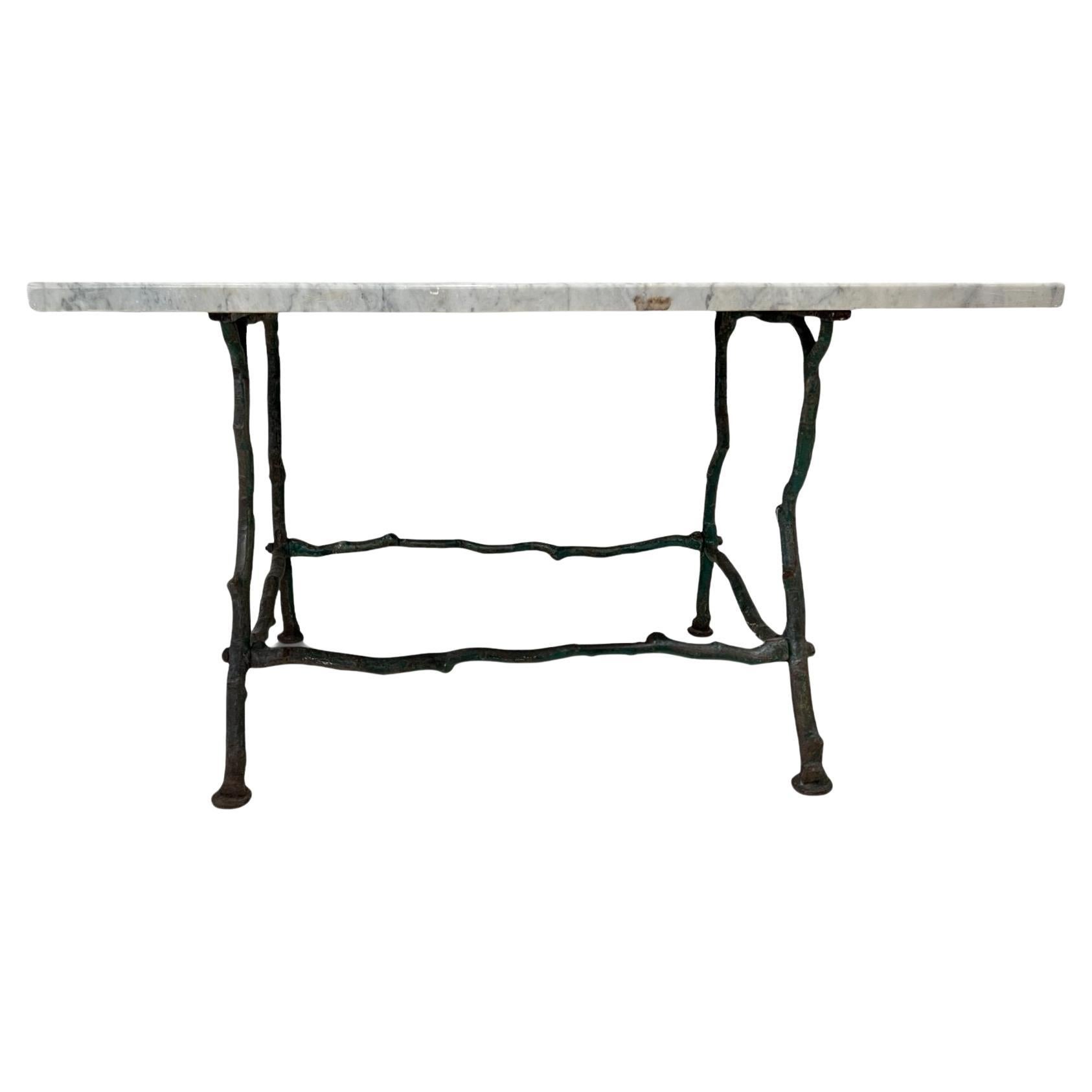 19c French Antique Pastry Table with Faux Bois Iron Base 
Marble Top en venta