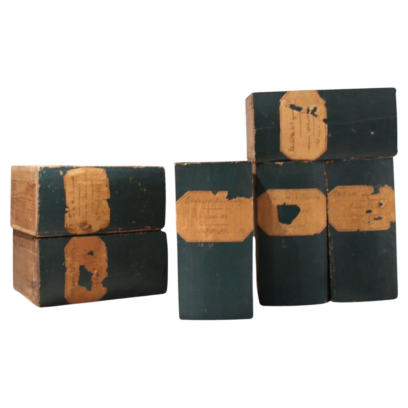 19c French Antique Set of 2 Wood Book Boxes