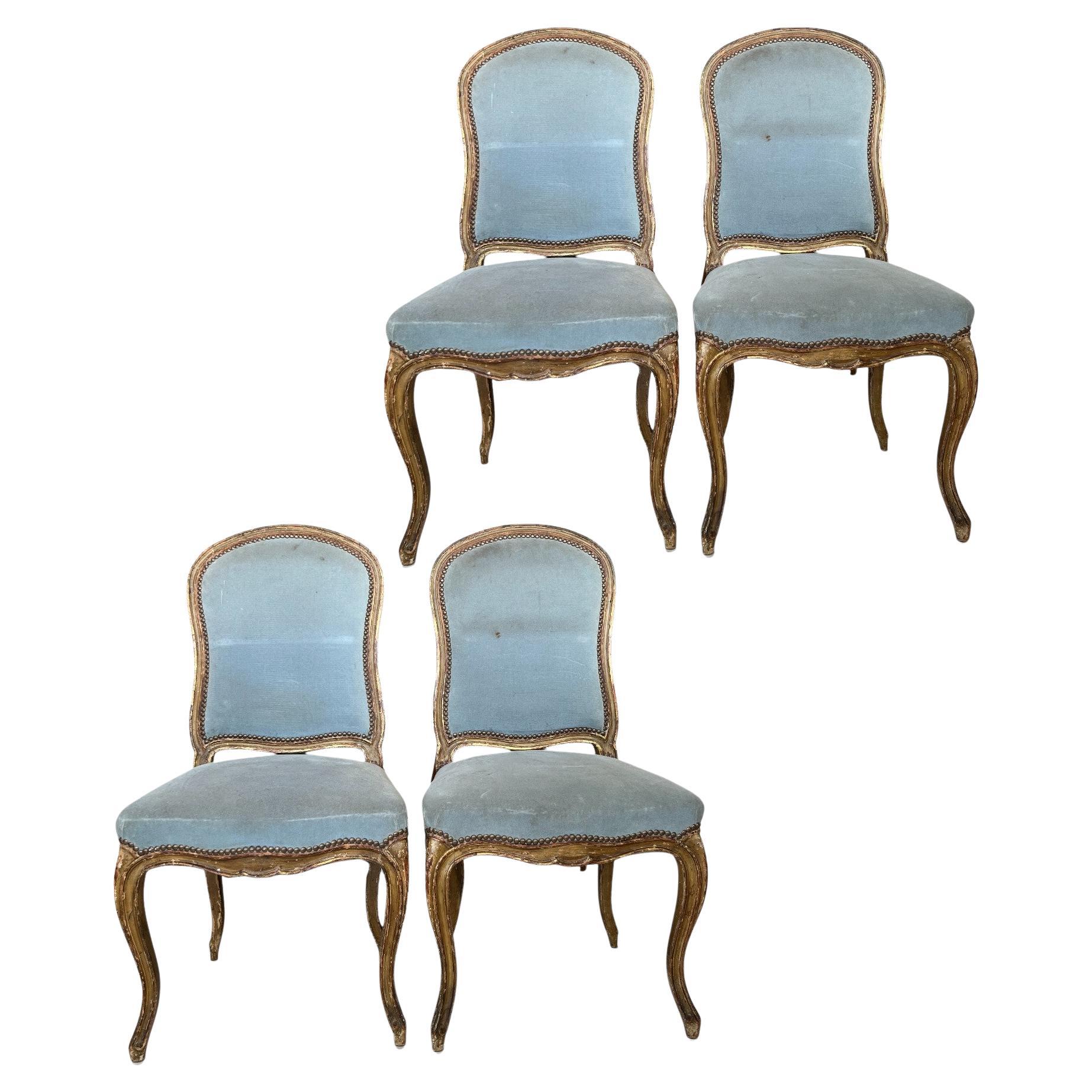 19c French Antique Set of 4 Louis XV Chairs