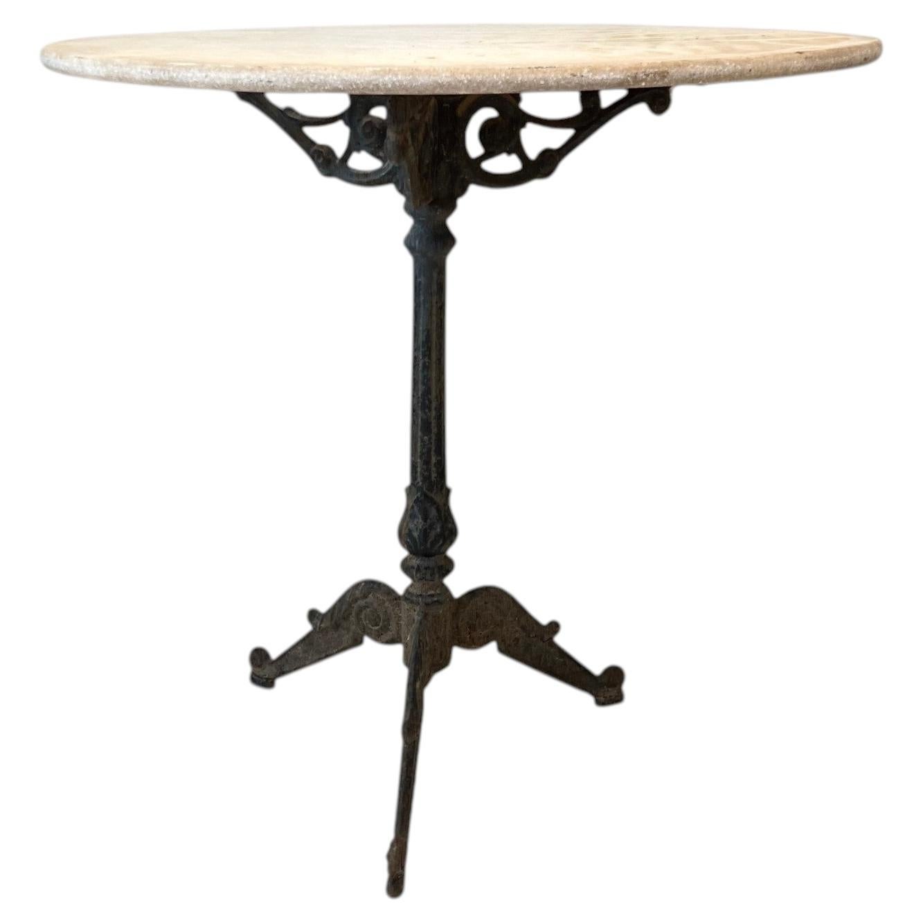 19c French Antique Stone Top Table with Iron Base For Sale
