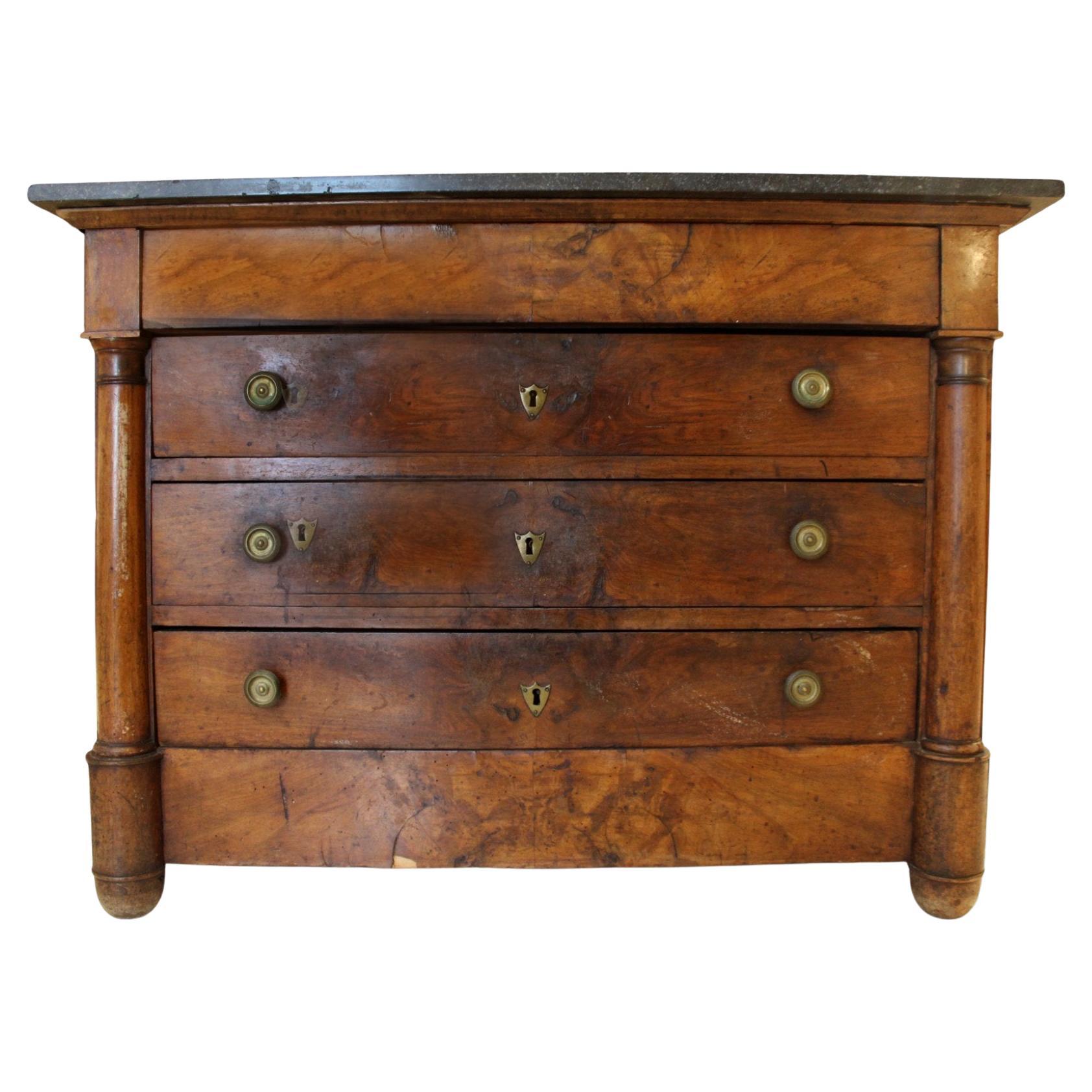 19c French Antique Walnut Empire Chest with Columns