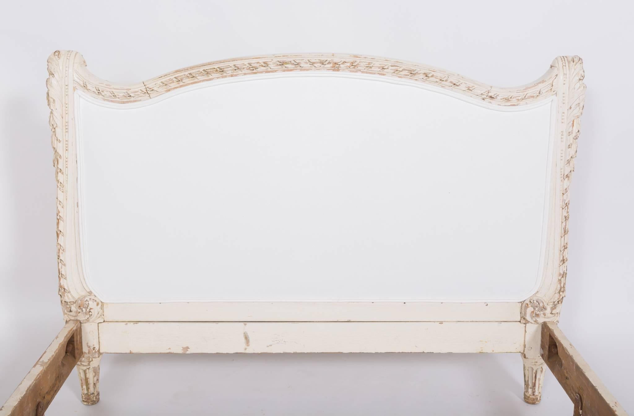 Painted 19th Century French Bed with Elaborate Carving