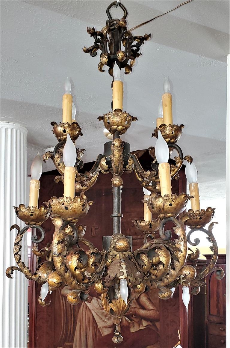 Rococo Revival 19C French Gilt Bronze 18 Branch Chandelier For Sale