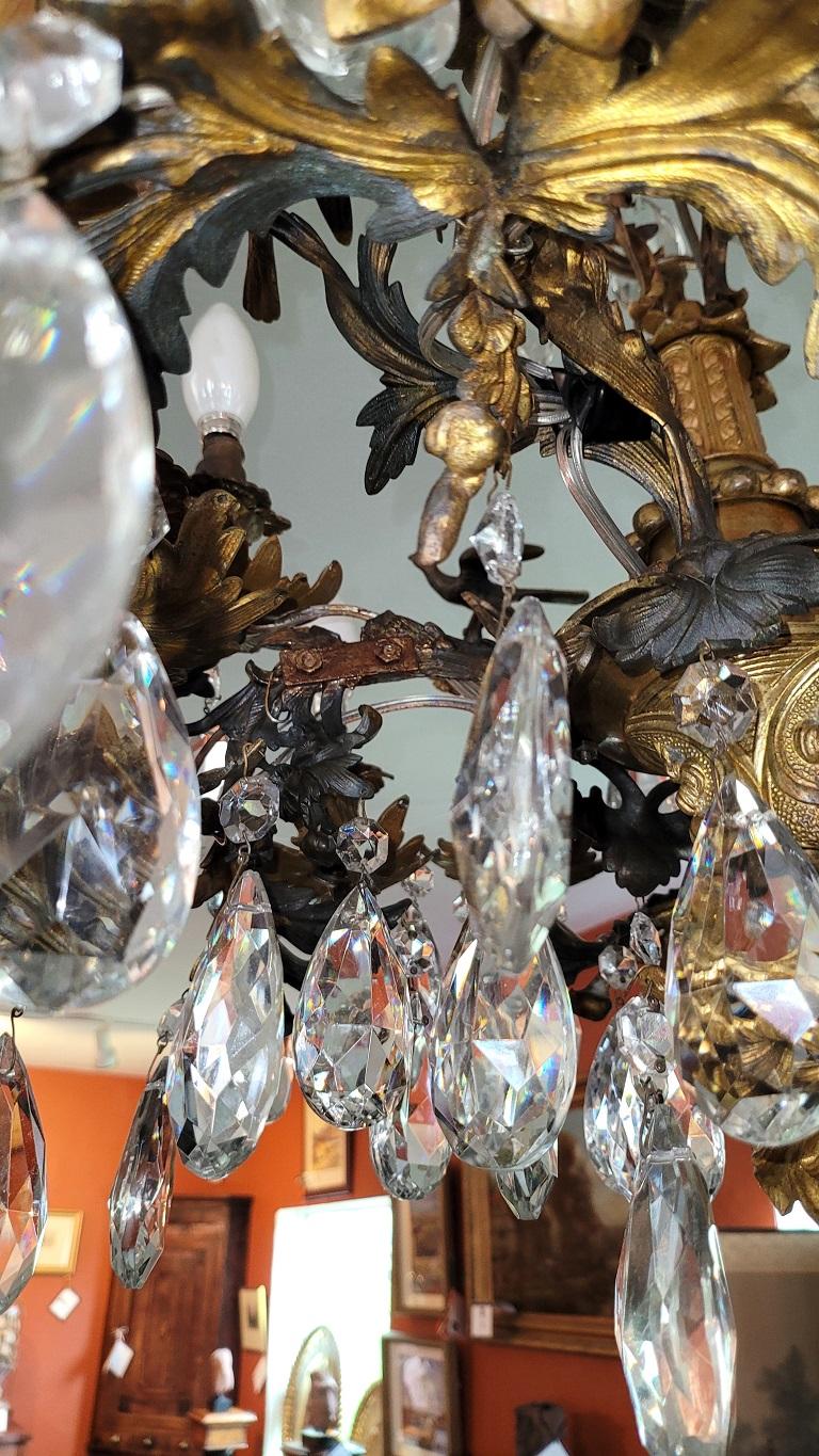 19C French Gilt Metal 12 Light Phoenix Chandelier with Swarovski Crystal For Sale 7