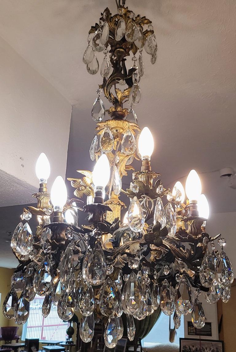 19C French Gilt Metal 12 Light Phoenix Chandelier with Swarovski Crystal In Good Condition For Sale In Dallas, TX