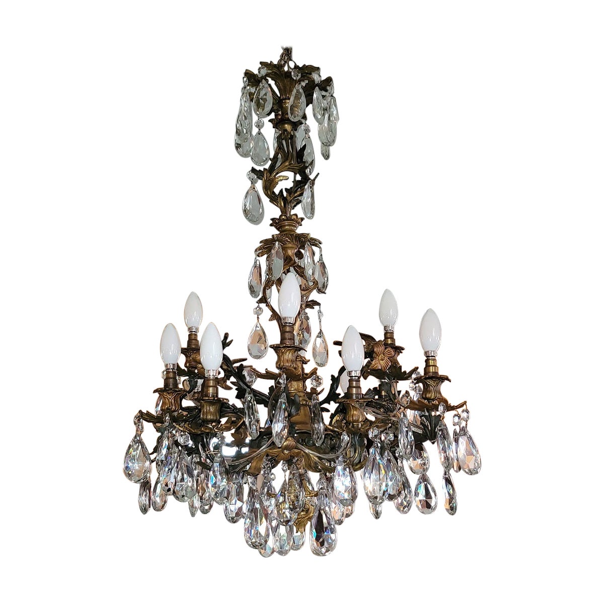 Lustre phénix français en métal doré à 12 feux du 19e siècle avec cristal Swarovski