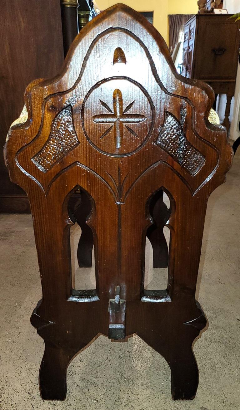 Hand-Carved 19C French Gothic Revival Bench or Stool For Sale