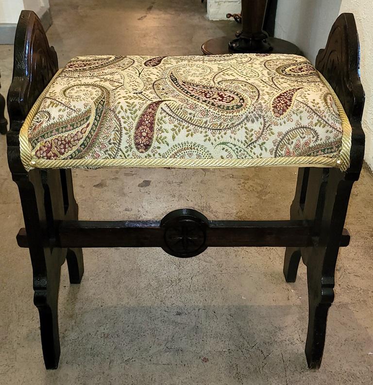 Chestnut 19C French Gothic Revival Bench or Stool For Sale