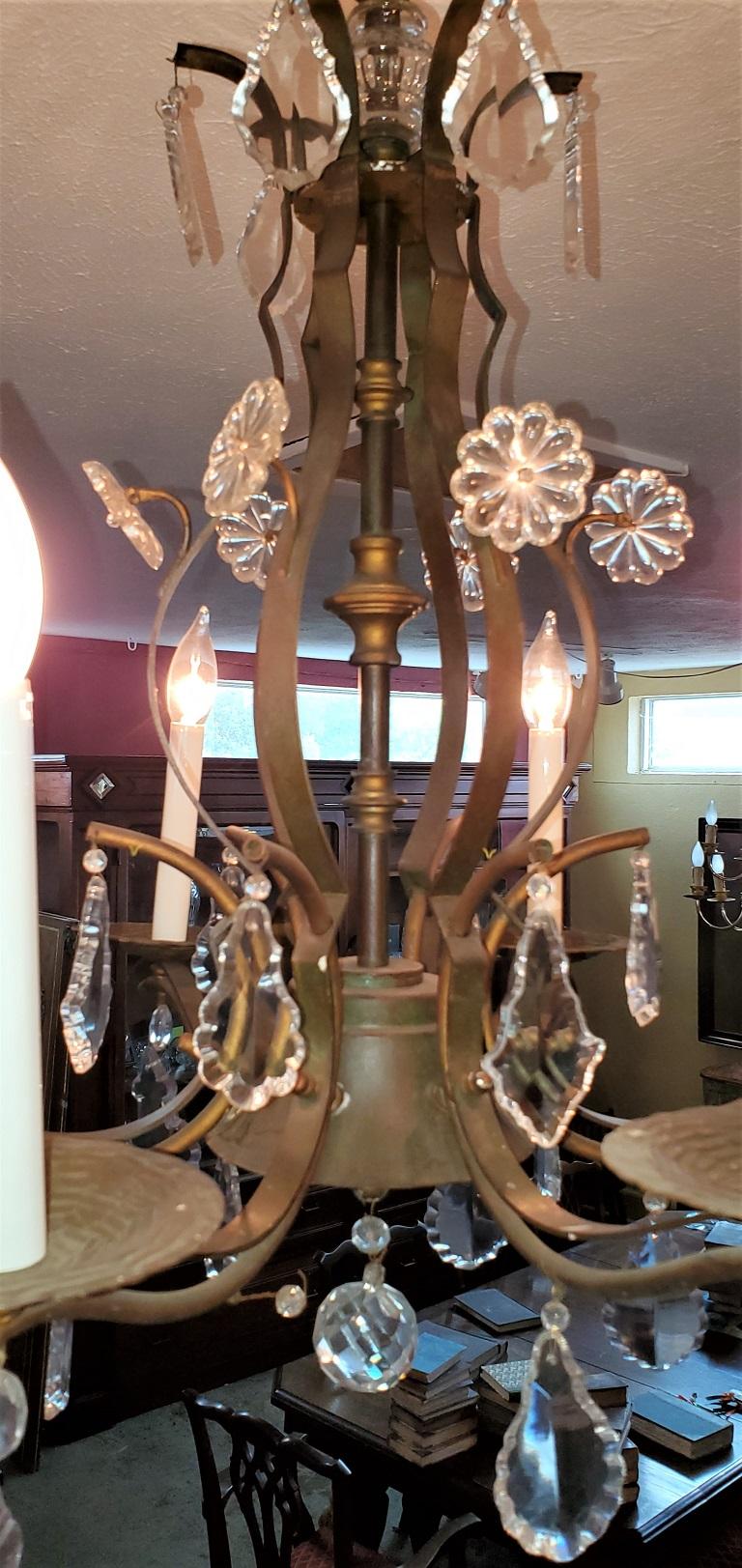19C French Iron and Crystal Chandelier In Good Condition In Dallas, TX
