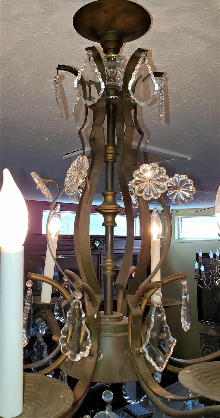 19th Century 19C French Iron and Crystal Chandelier