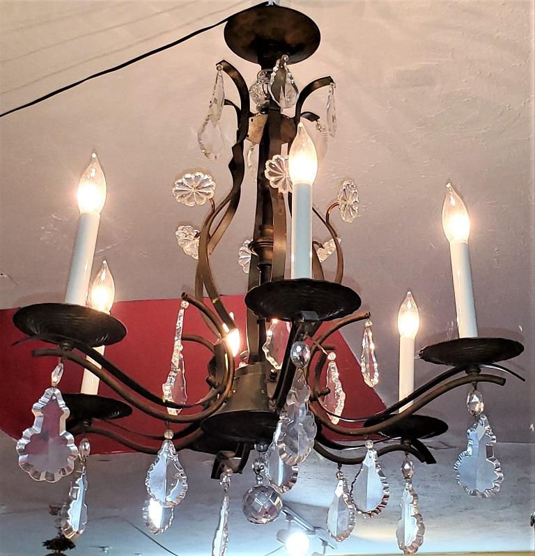 19C French Iron and Crystal Chandelier 3