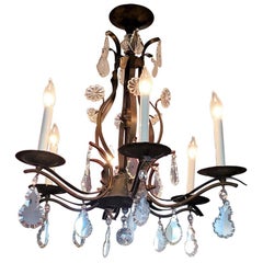 19C French Iron and Crystal Chandelier